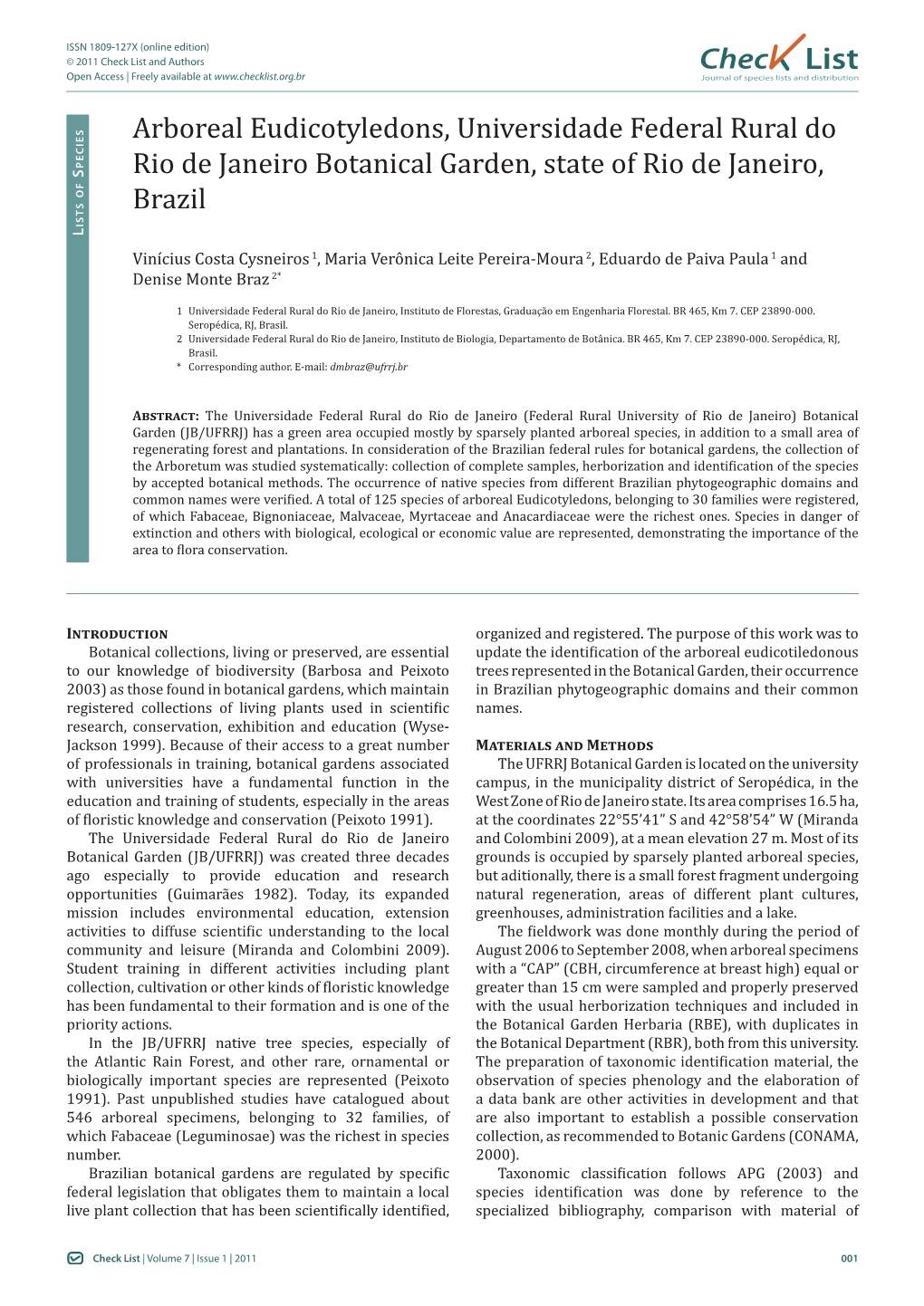 Check List and Authors Chec List Open Access | Freely Available at Journal of Species Lists and Distribution Pecies S