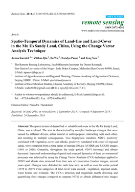 Spatio-Temporal Dynamics of Land-Use and Land-Cover in the Mu Us Sandy Land, China, Using the Change Vector Analysis Technique
