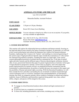 Animals, Culture and the Law Page 1 of 9