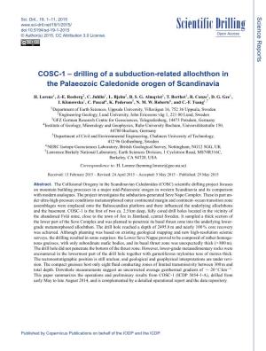 COSC-1 – Drilling of a Subduction-Related Allochthon in the Palaeozoic Caledonide Orogen of Scandinavia