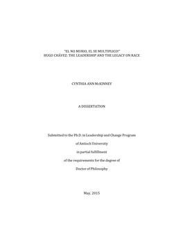 “ El No Murio, El Se Multiplico!” Hugo Chávez: the Leadership and the Legacy on Race