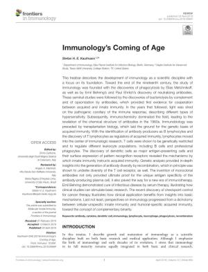 Immunology's Coming Of