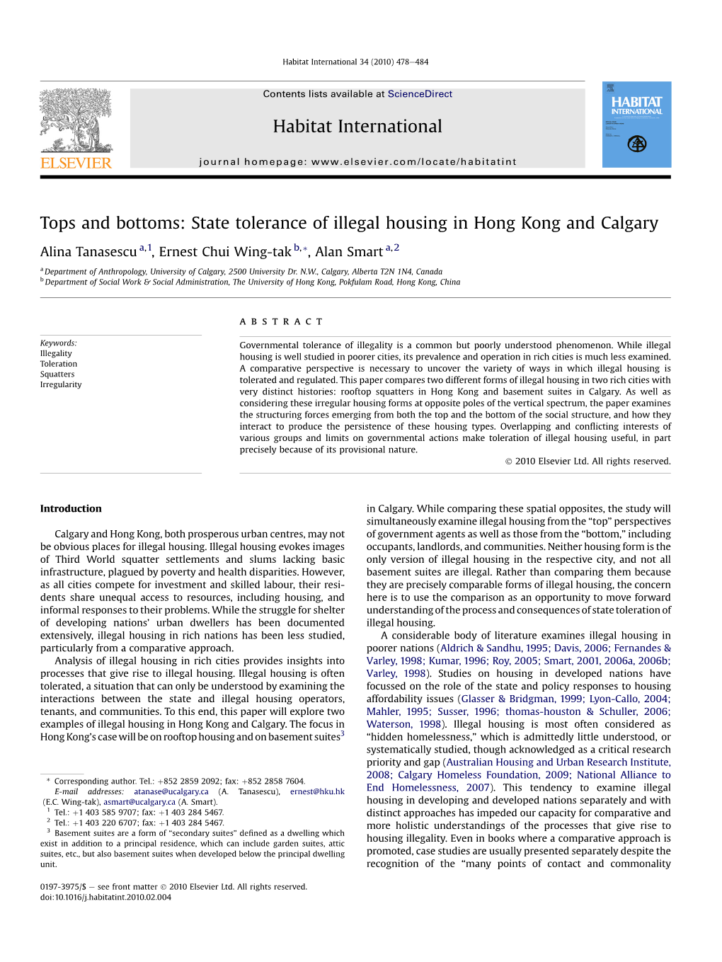 State Tolerance of Illegal Housing in Hong Kong and Calgary