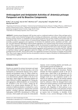 Anticoagulant and Antiplatelet Activities of Artemisia Princeps Pampanini and Its Bioactive Components