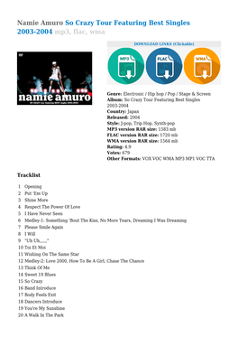 Namie Amuro So Crazy Tour Featuring Best Singles 2003-2004 Mp3, Flac, Wma
