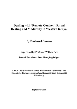 Ritual Healing and Modernity in Western Kenya.05092010