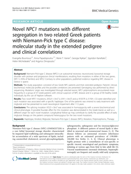 Novel NPC1 Mutations with Different Segregation in Two Related Greek