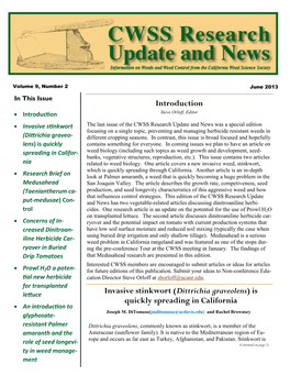 Dittrichia Graveolens) Is Quickly Spreading in California  an Introduction to Joseph M