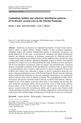 Latitudinal, Habitat and Substrate Distribution Patterns of Freshwater Ascomycetes in the Florida Peninsula
