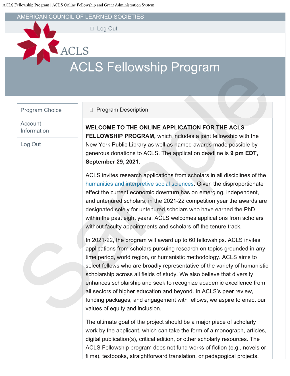 ACLS Fellowship Program | ACLS Online Fellowship and Grant Administration System