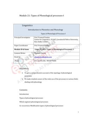 Module 21: Types of Phonological Processes-I Linguistics