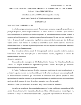 Organização Do Polo Pesqueiro Do Agreste De Pernambuco E Propostas Para a Pesca E Piscicultura