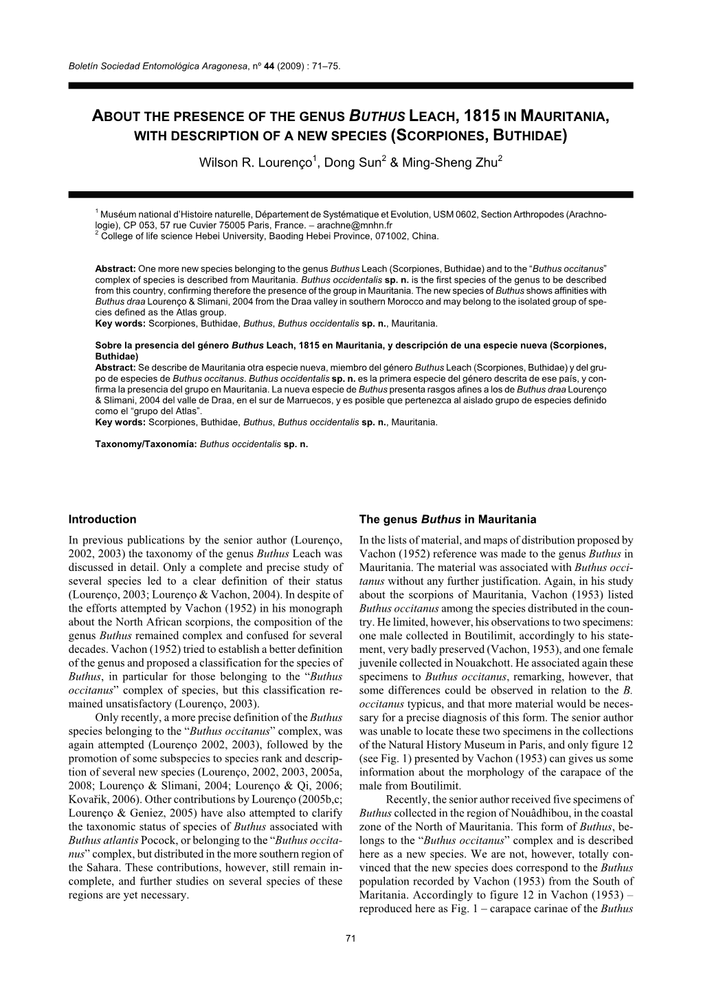 About the Presence of the Genus Buthus Leach, 1815 in Mauritania, with Description of a New Species (Scorpiones, Buthidae)