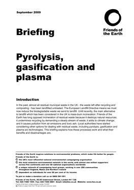 Pyrolysis, Gasification and Plasma