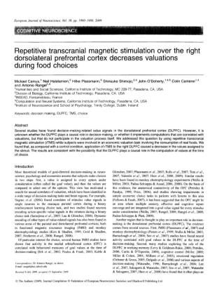 Repetitive Transcranial Magnetic Stimulation Over the Right Dorsolateral Prefrontal Cortex Decreases Valuations During Food Choices