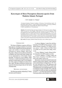 Karyotypes of Three Psocoptera (Insecta) Species from Madeira Island, Portugal