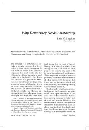 Why Democracy Needs Aristocracy Luke C