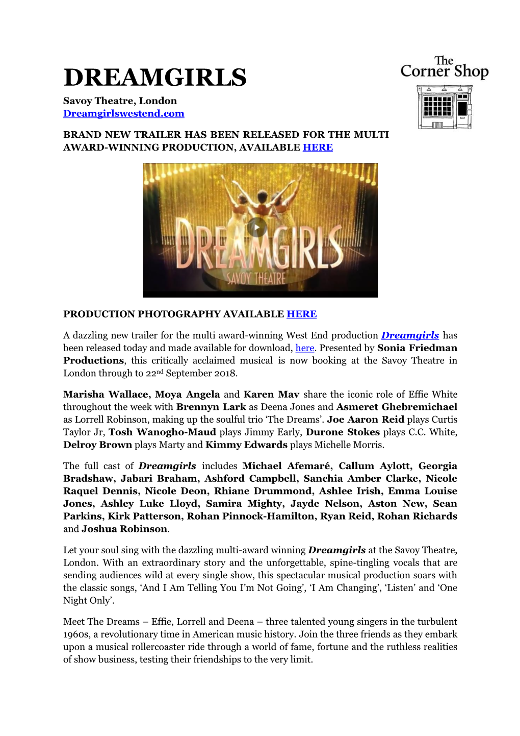 DREAMGIRLS Savoy Theatre, London Dreamgirlswestend.Com