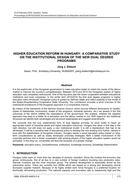 Higher Education Reform in Hungary: a Comparative Study on the Institutional Design of the New Dual Degree Programs