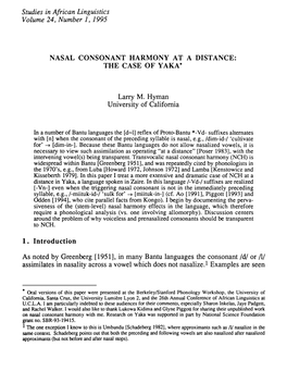 Studies in African Linguistics Volume 24, Number 1,1995 NASAL