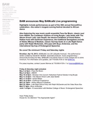 BAM Announces May Bamcafé Live Programming