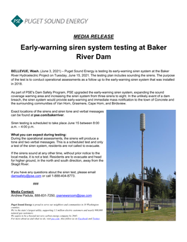Early-Warning Siren System Testing at Baker River Dam
