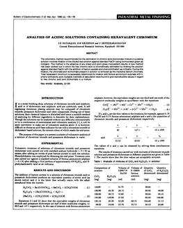 Analysis of Acidic Solutions Containing Hexavalent Chromium