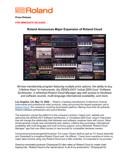 Roland Announces Major Expansion of Roland Cloud