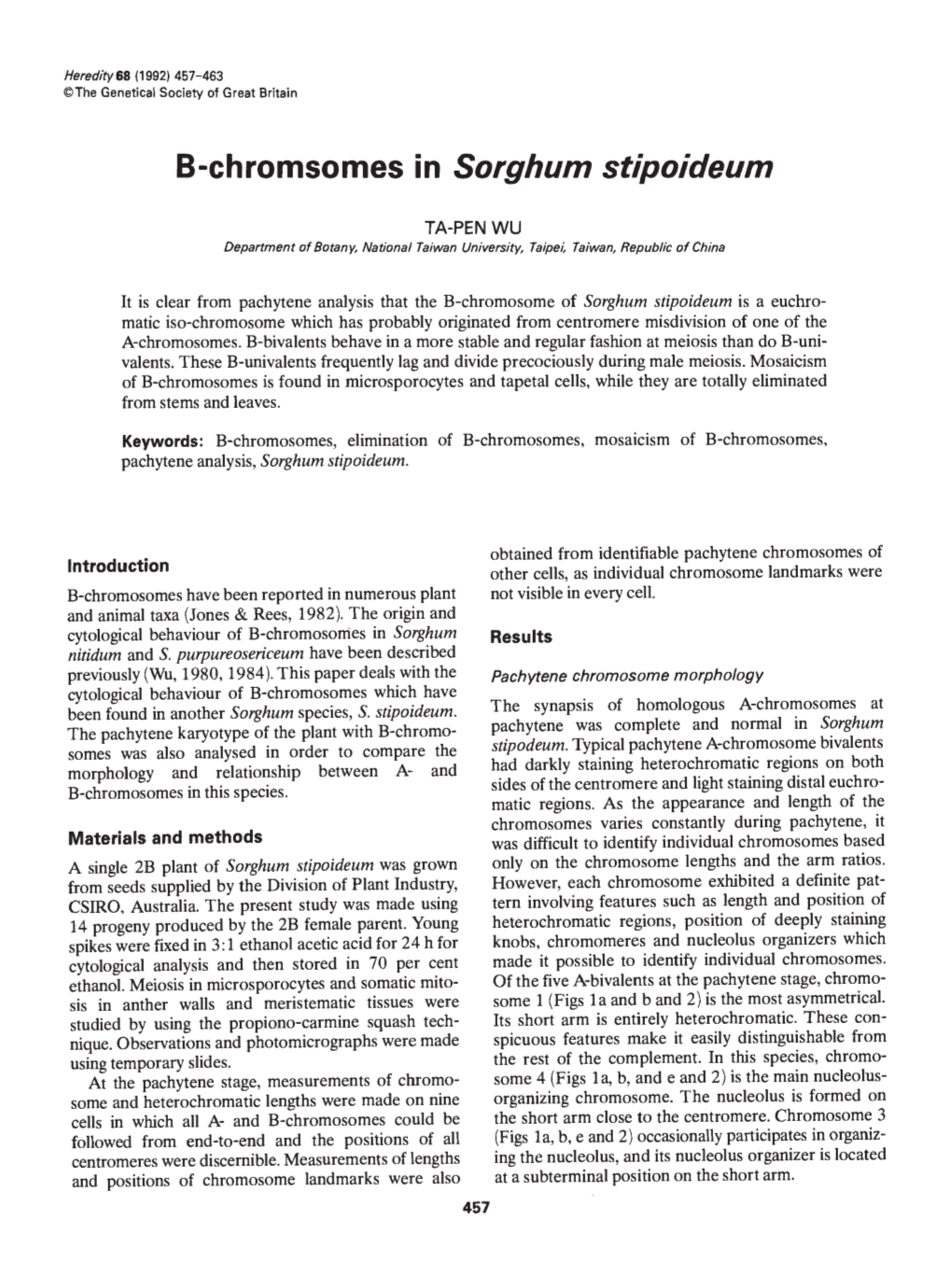 B-Chromsomes in Sorghum Stipoideum