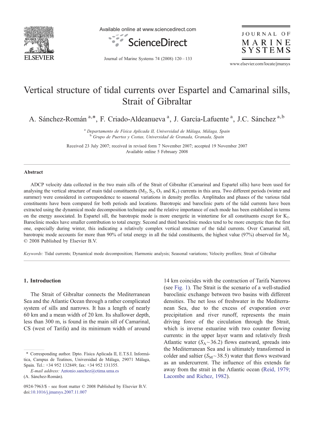 Vertical Structure of Tidal Currents Over Espartel and Camarinal Sills, Strait of Gibraltar ⁎ A