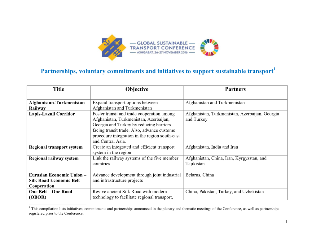 List of Partnerships, Voluntary Commitments and Initiatives To