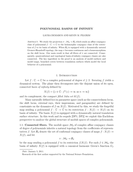 POLYNOMIAL BASINS of INFINITY 1. Introduction Let F