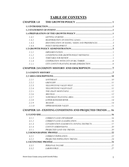 Table of Contents Chapter 1.0 the Growth Policy