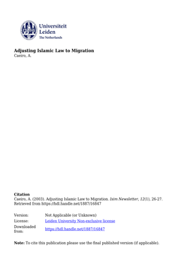 Adjusting Islamic Law to Migration Caeiro, A