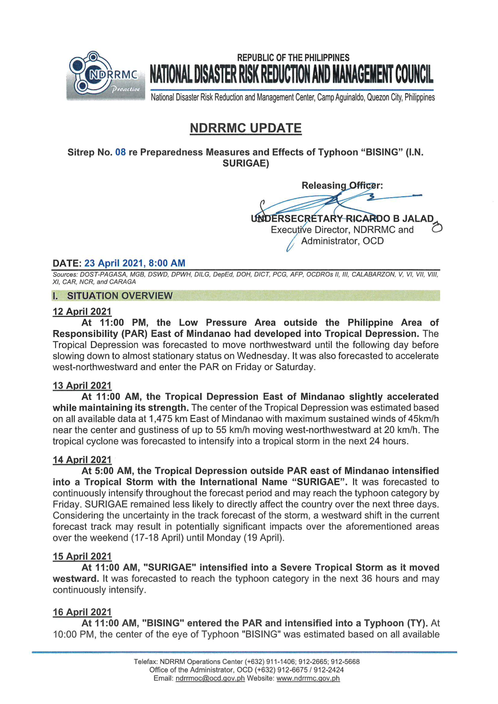 Sitrep No. 08 Re Preparedness Measures and Effects for Typhoon BISING