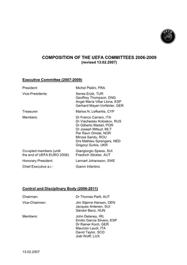 Composition of the Uefa Committees 1996-98