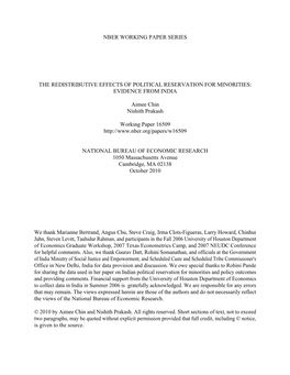 The Redistributive Effects of Political Reservation for Minorities: Evidence from India