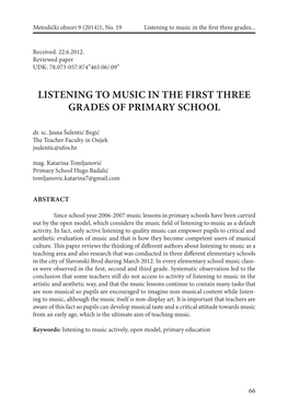 LISTENING to MUSIC in the FIRST THREE GRADES of PRIMARY SCHOOL Dr