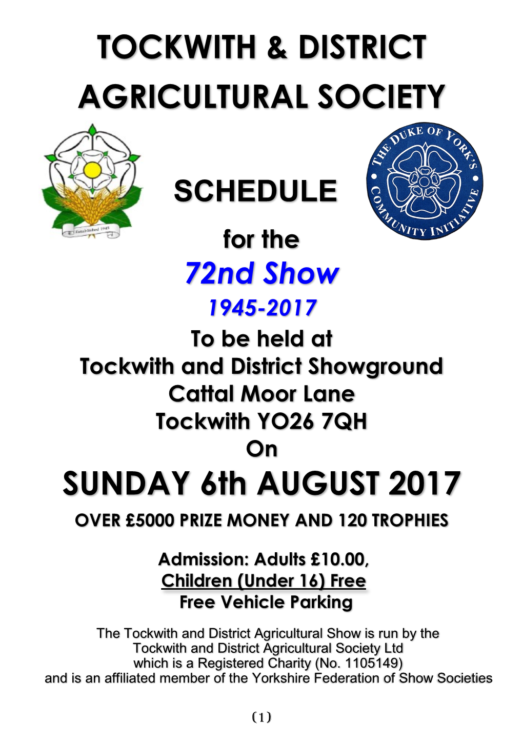 TOCKWITH & DISTRICT AGRICULTURAL SOCIETY SUNDAY 6Th AUGUST 2017