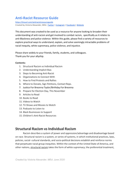 Anti-Racist Resource Guide Structural Racism Vs Individual Racism