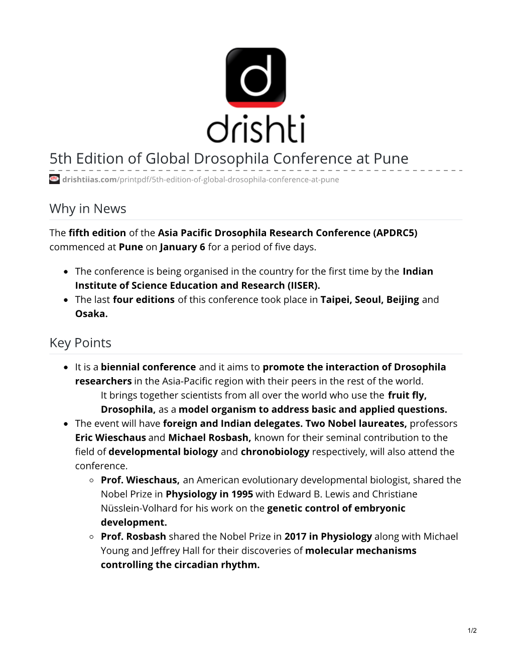 5Th Edition of Global Drosophila Conference at Pune