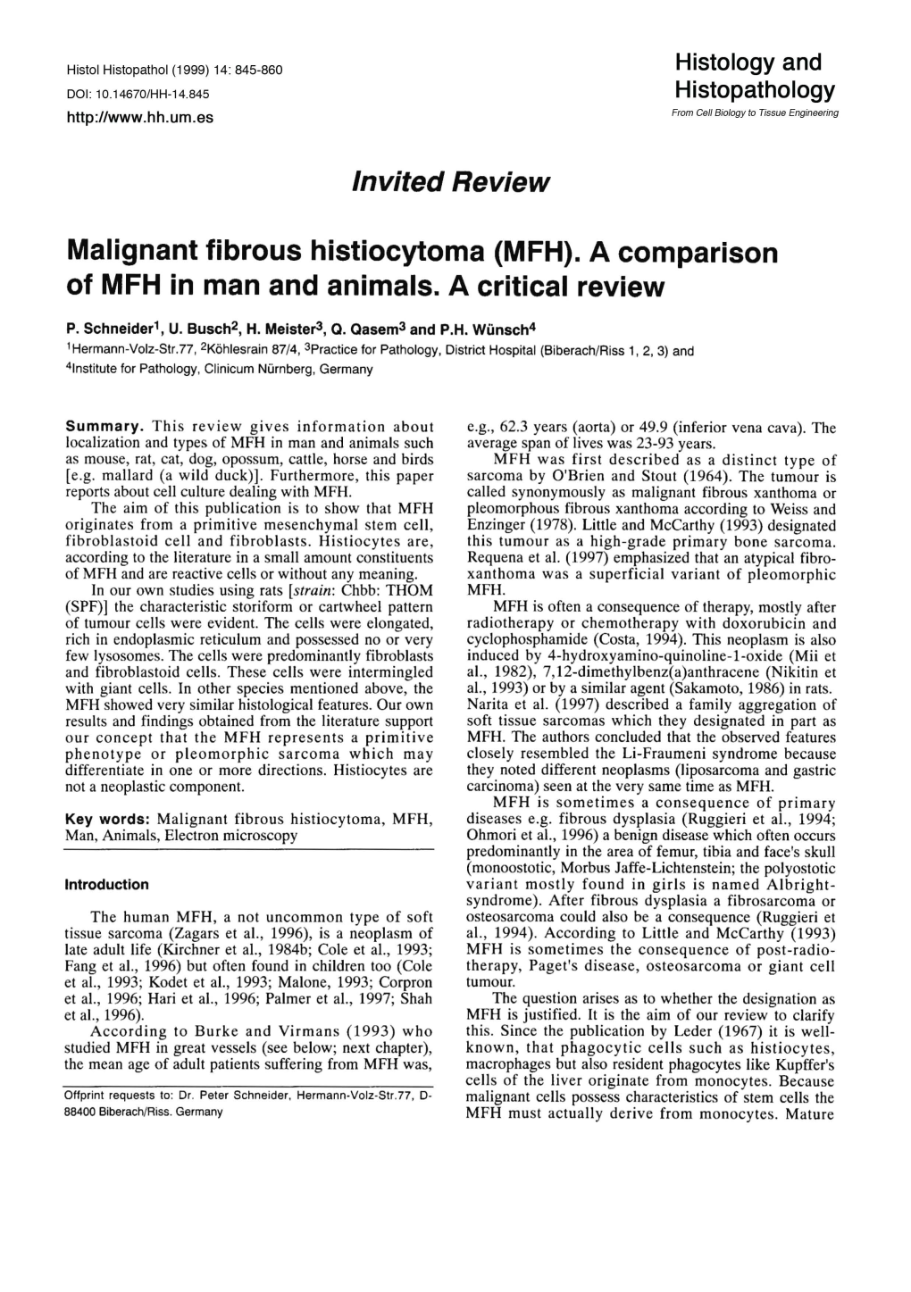 Invited Review Malignant Fibrous Histiocytoma (MFH)