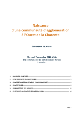 Dossier De Presse Création Communauté D'agglomération 3.51