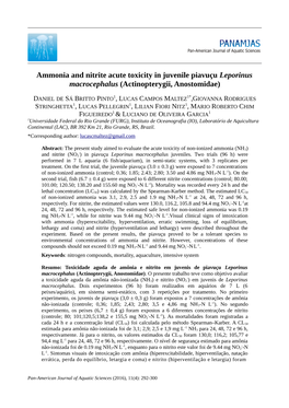 Ammonia and Nitrite Acute Toxicity in Juvenile Piavuçu Leporinus Macrocephalus (Actinopterygii, Anostomidae)
