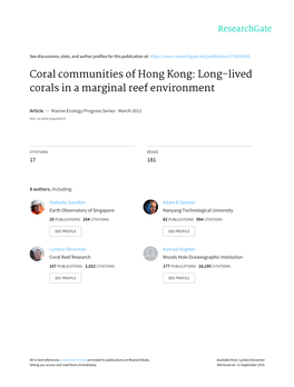 Coral Communities of Hong Kong: Long-Lived Corals in a Marginal Reef Environment
