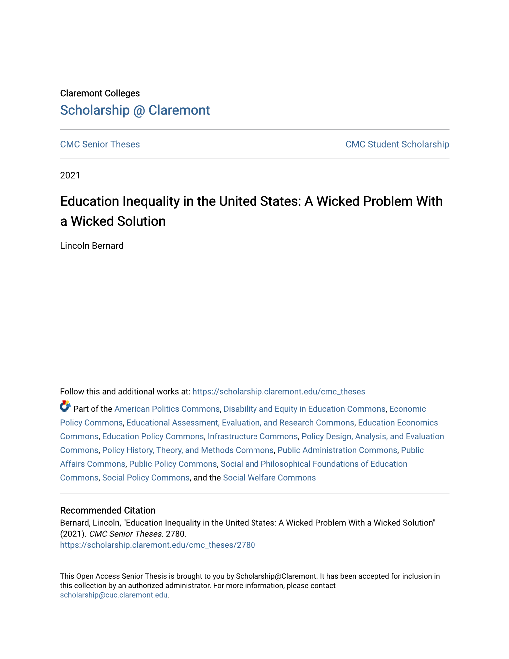 Education Inequality in the United States: a Wicked Problem with a Wicked Solution