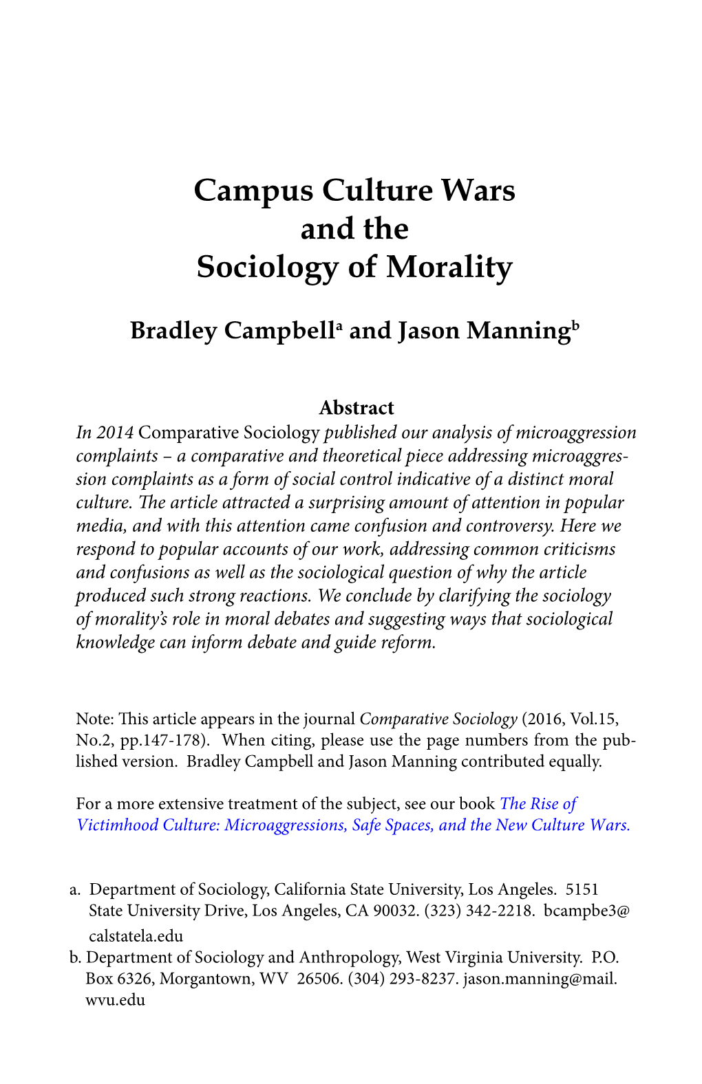 Campus Culture Wars and the Sociology of Morality