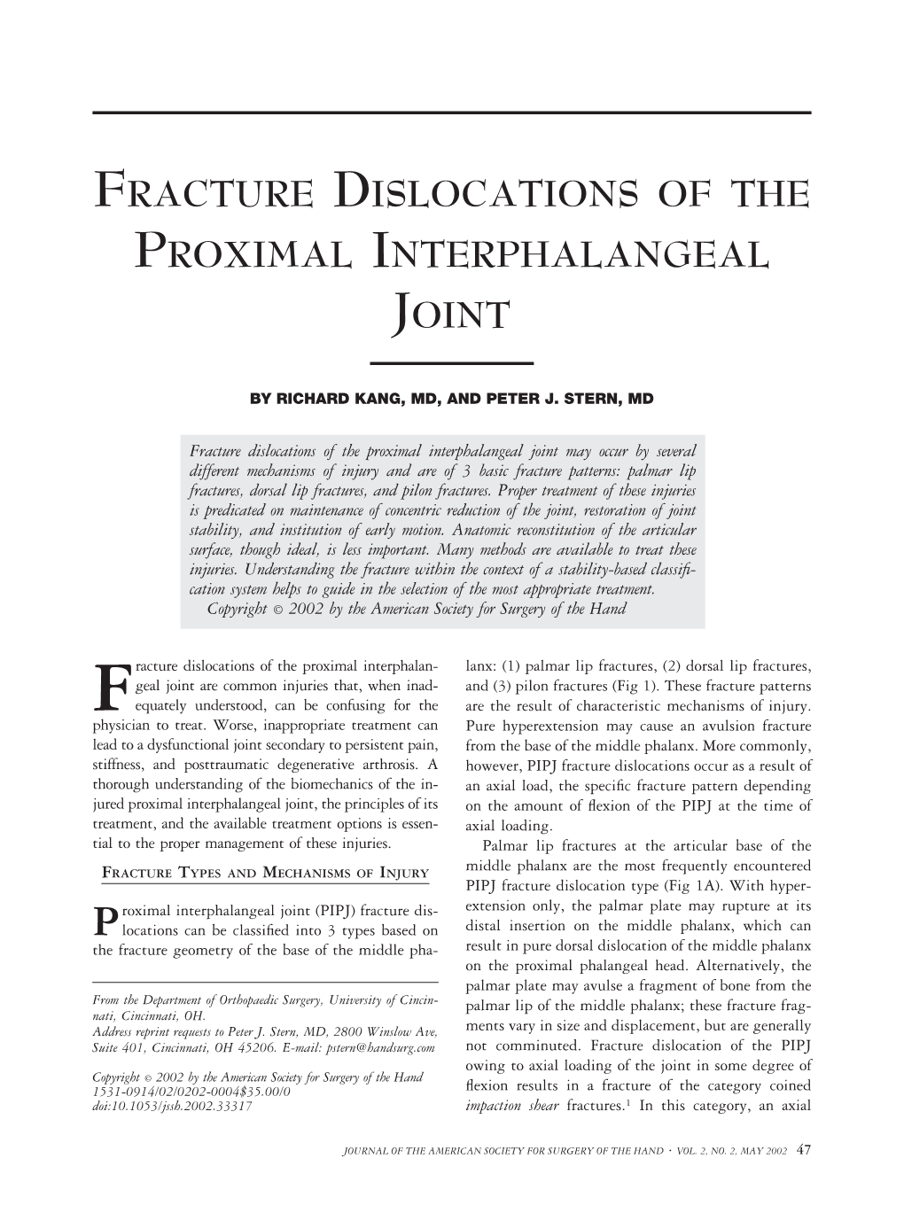 Fracture Dislocations of the Proximal Interphalangeal Joint