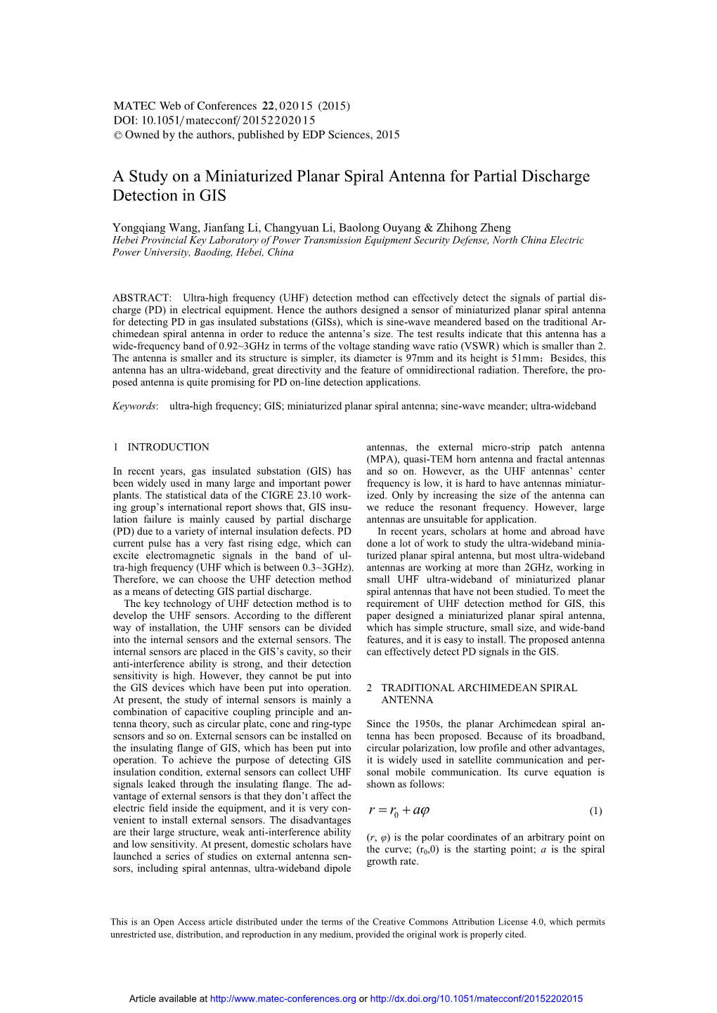 A Study on a Miniaturized Planar Spiral Antenna for Partial Discharge Detection in GIS