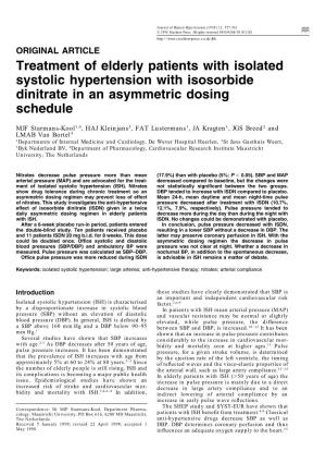 Treatment of Elderly Patients with Isolated Systolic Hypertension with Isosorbide Dinitrate in an Asymmetric Dosing Schedule